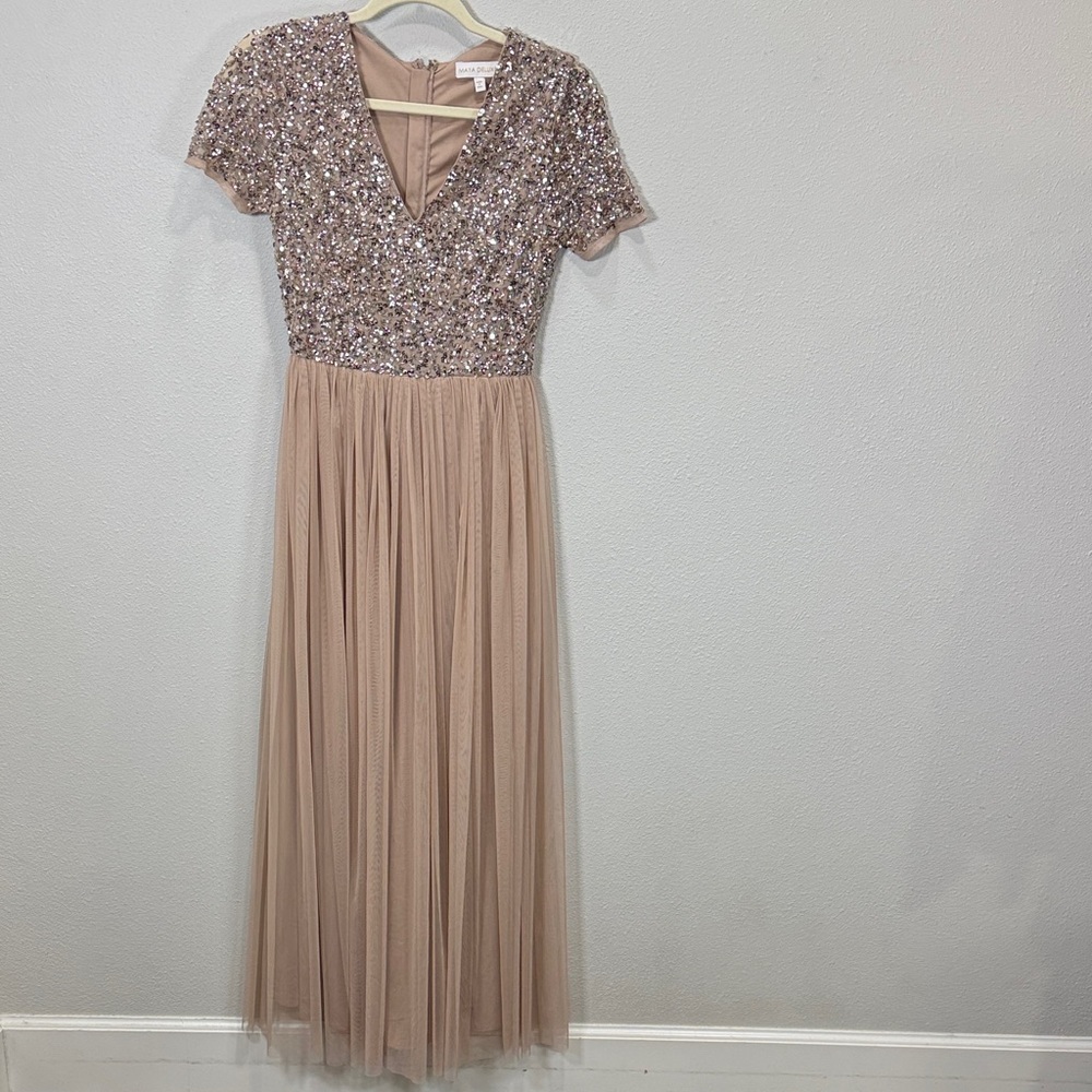 Maya Deluxe Glamorous‎ Sequin Maxi Dress in Tan